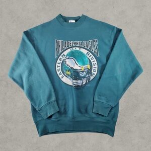 Vintage Philadelphia Eagles Sweatshirt Mens Large Teal Blue 90s 1998 NFL Helmet